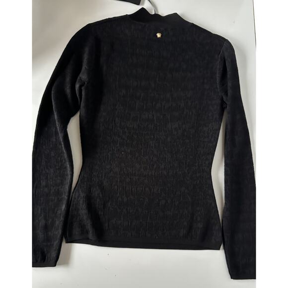 Versace Crocodile Texture Black Top Knit Sweater 6 US 40 Italy 1011299 NWT $1225